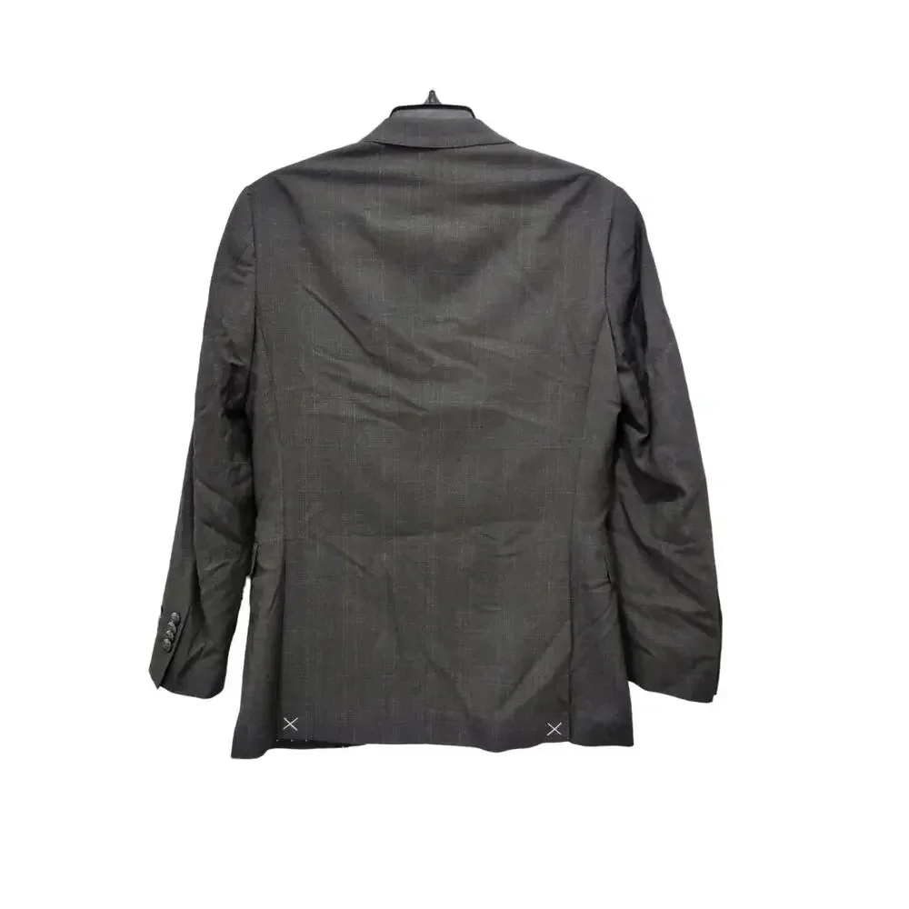 ZNT18 Active Stretch Plaid Blazer Gray Notch Collar Two Button Suit Jacket 36S‎